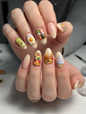 Photo-real Salon Lunch Nails - Lunch nail art - featuring nail art, red - nail art inspiration and design ideas
