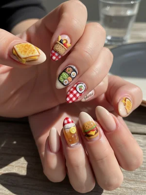 Photo-real Salon Lunch Nails - Lunch nail art - featuring nail art, red - nail art inspiration and design ideas
