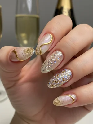 Photo-real Salon Champagne Nails - Champagne nail art - featuring nail art, red - nail art inspiration and design ideas