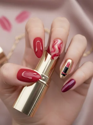 Photo-real Salon Lipstick Nails - Lipstick nail art - featuring nail art, elegant, red - nail art inspiration and design ideas
