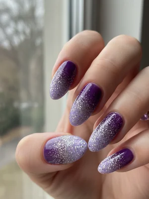 Purple Ombr Silver Glitter Purple Nails