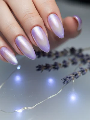 Lavender Chrome Aura Purple Nails