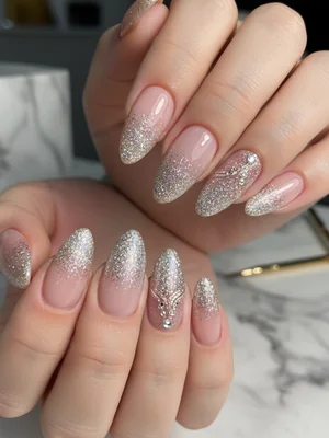 Sophisticated Photo-real Salon Glitter Application Nails