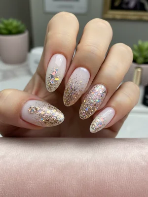 Gorgeous Photo-real Salon Glitter Application Nails