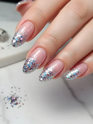 Beautiful Photo-real Salon Glitter Application Nails