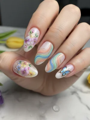 Sophisticated Photo-real Salon Spring Nails - Spring nail art - featuring nail art, red, spring - nail art inspiration and design ideas