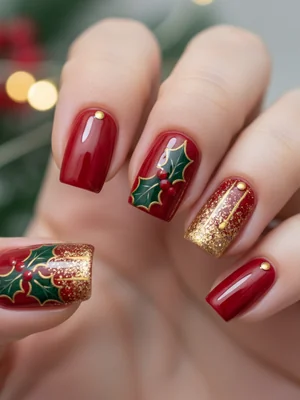 Short Square Festive Red Green Christmas Christmas Nails