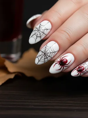 Creepy Halloween White Black Spider Webs Halloween Nails