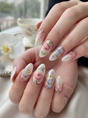 Photo-real Salon Floral Nails