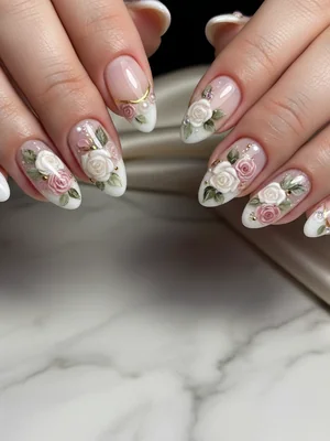 Sophisticated Photo-real Salon Floral Nails
