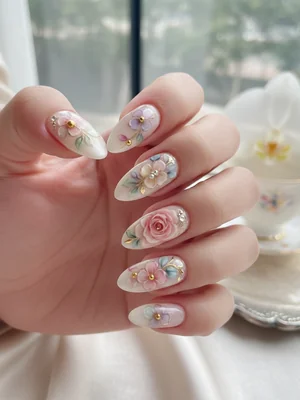 Photo-real Salon Floral Nails