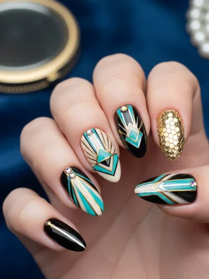 Stunning Photo-real Salon Art Deco Nails - Art Deco nail art - featuring nail art, red - nail art inspiration and design ideas