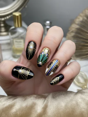 Beautiful Photo-real Salon Art Deco Nails - Art Deco nail art - featuring nail art, red - nail art inspiration and design ideas