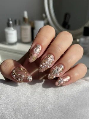 Photo-real Salon Embellished Nails - Embellished nail art - featuring nail art, elegant, red - nail art inspiration and design ideas