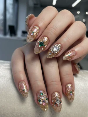 Sophisticated Photo-real Salon Embellished Nails - Embellished nail art - featuring nail art, red - nail art inspiration and design ideas