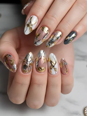 Sophisticated Photo-real Salon Foil Nails - Foil nail art - featuring nail art, red - nail art inspiration and design ideas