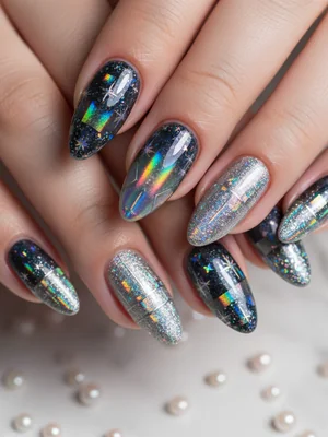 Sophisticated Photo-real Salon Holographic Nails