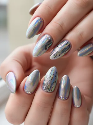 Sophisticated Photo-real Salon Holographic Nails