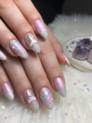 Sophisticated Photo-real Salon Unicorn Nails