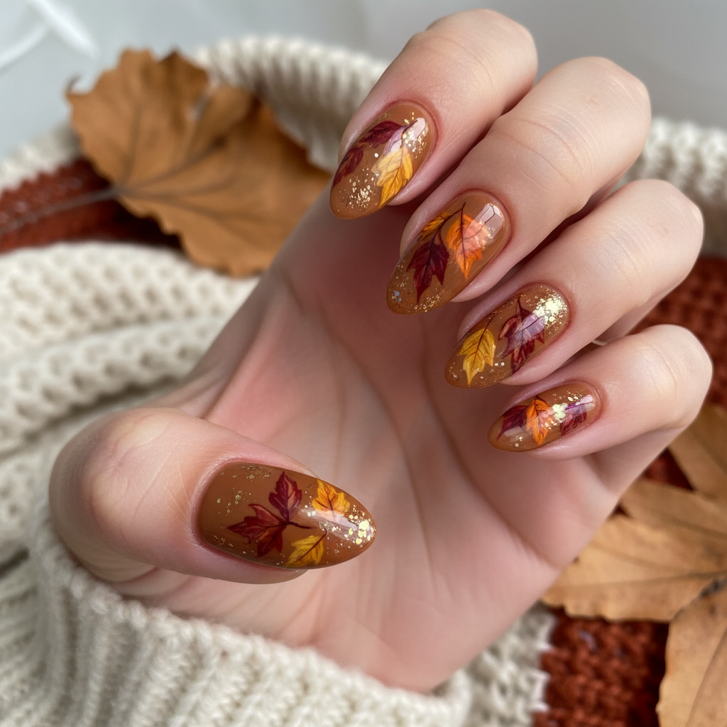 Fall Warm Brown Red Yellow Leaves Autumn Nails