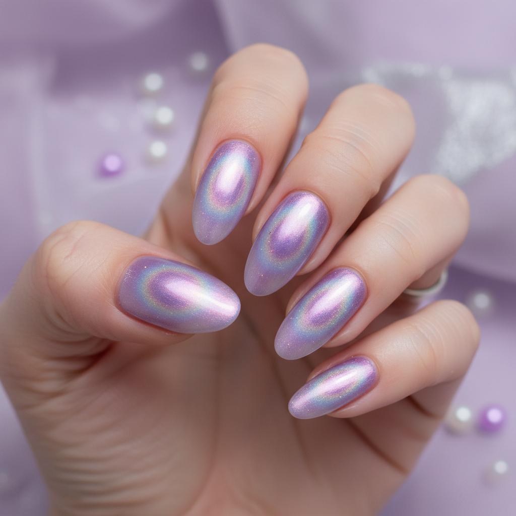 Lavender Chrome Aura Purple Nails