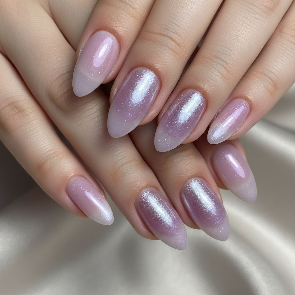 Lavender Chrome Aura Purple Nails