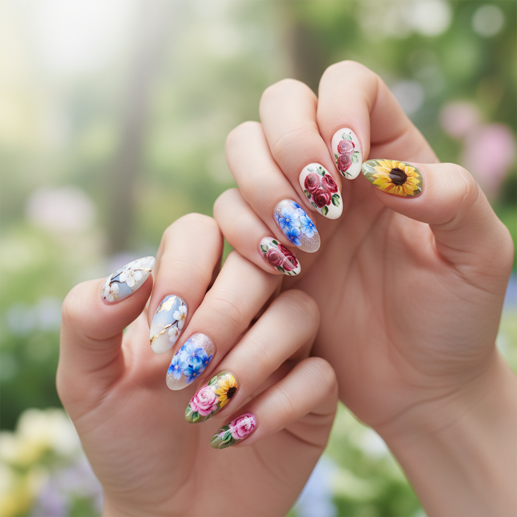 Photo-real Salon Floral Nails