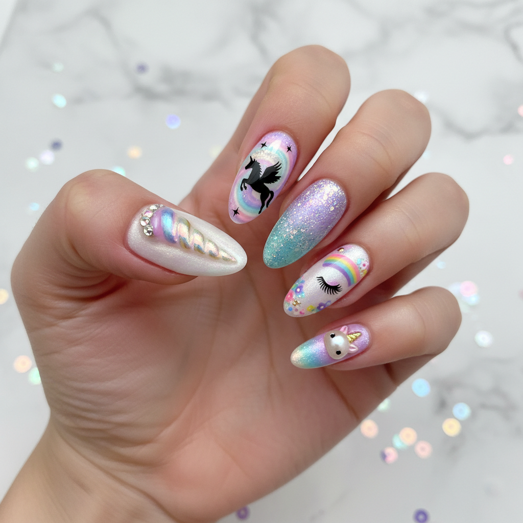 Photo-real Salon Unicorn Nails Unicorn nail art