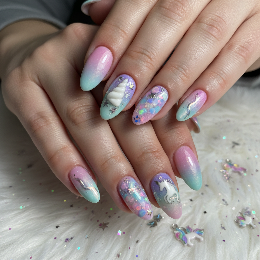 Photo-real Salon Unicorn Nails Unicorn nail art