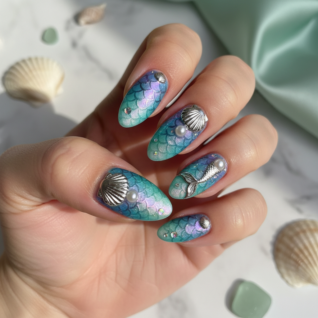 Photo-real Salon Mermaid Nails Mermaid nail art