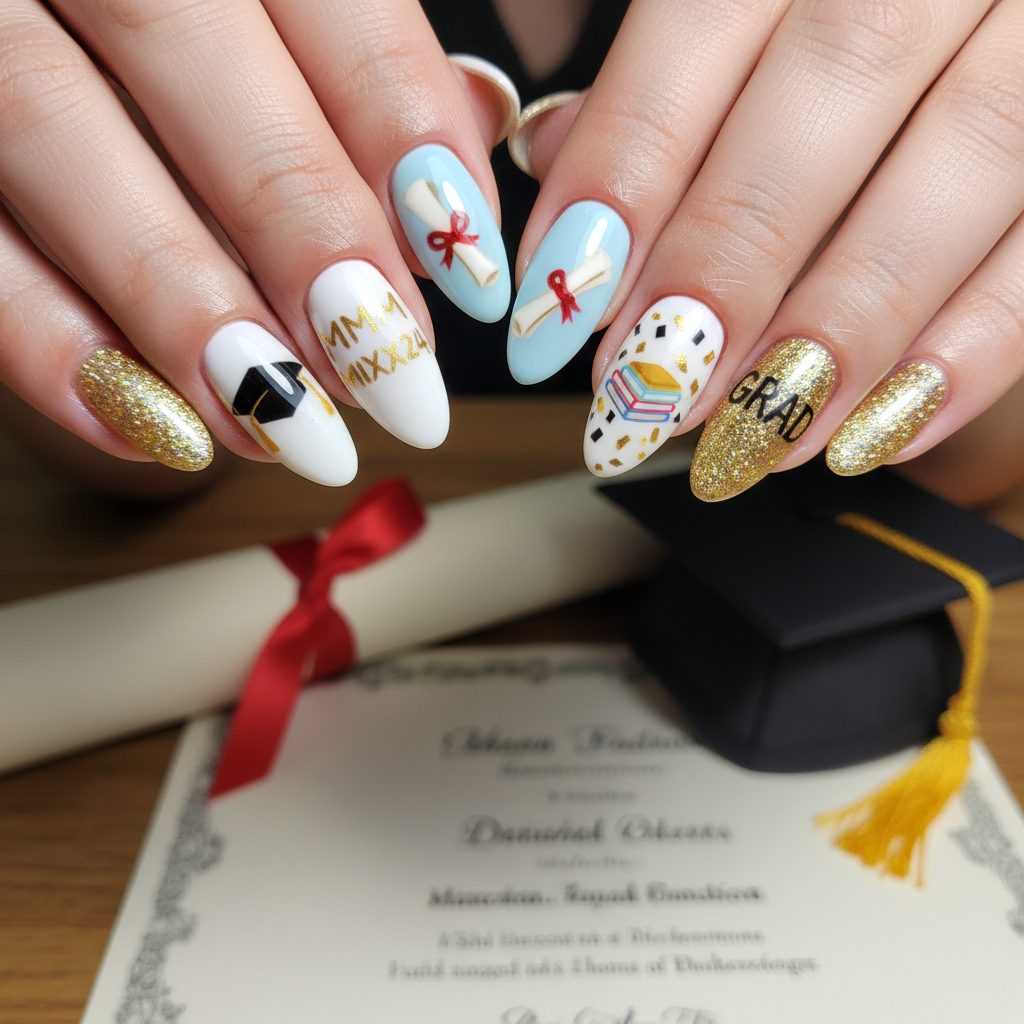 Photo-real Salon Graduation Nails Graduation nail art