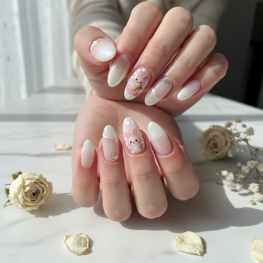 Bunny Milky Easter Nails Easter nail art
