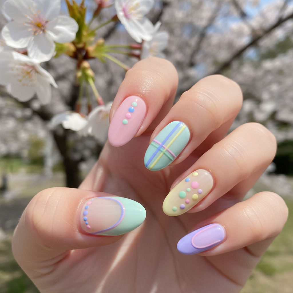 Minimal Dots Lines Spring Colors Easter Nails