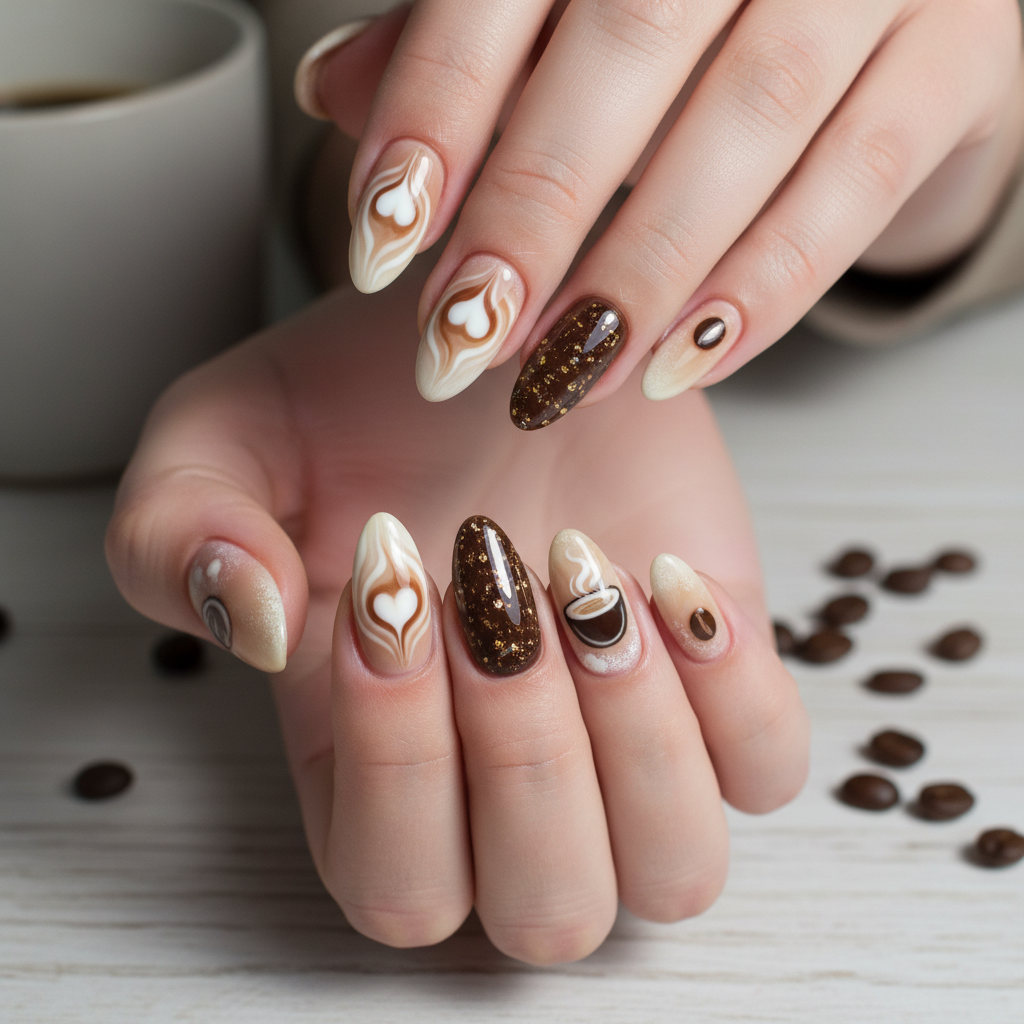 Photo-real Salon Coffee Nails Coffee nail art