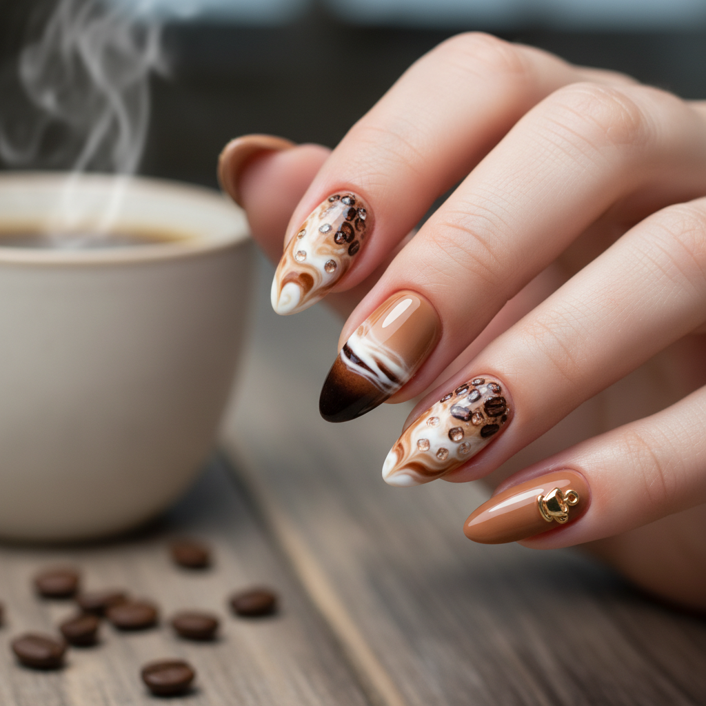 Photo-real Salon Coffee Nails Coffee nail art
