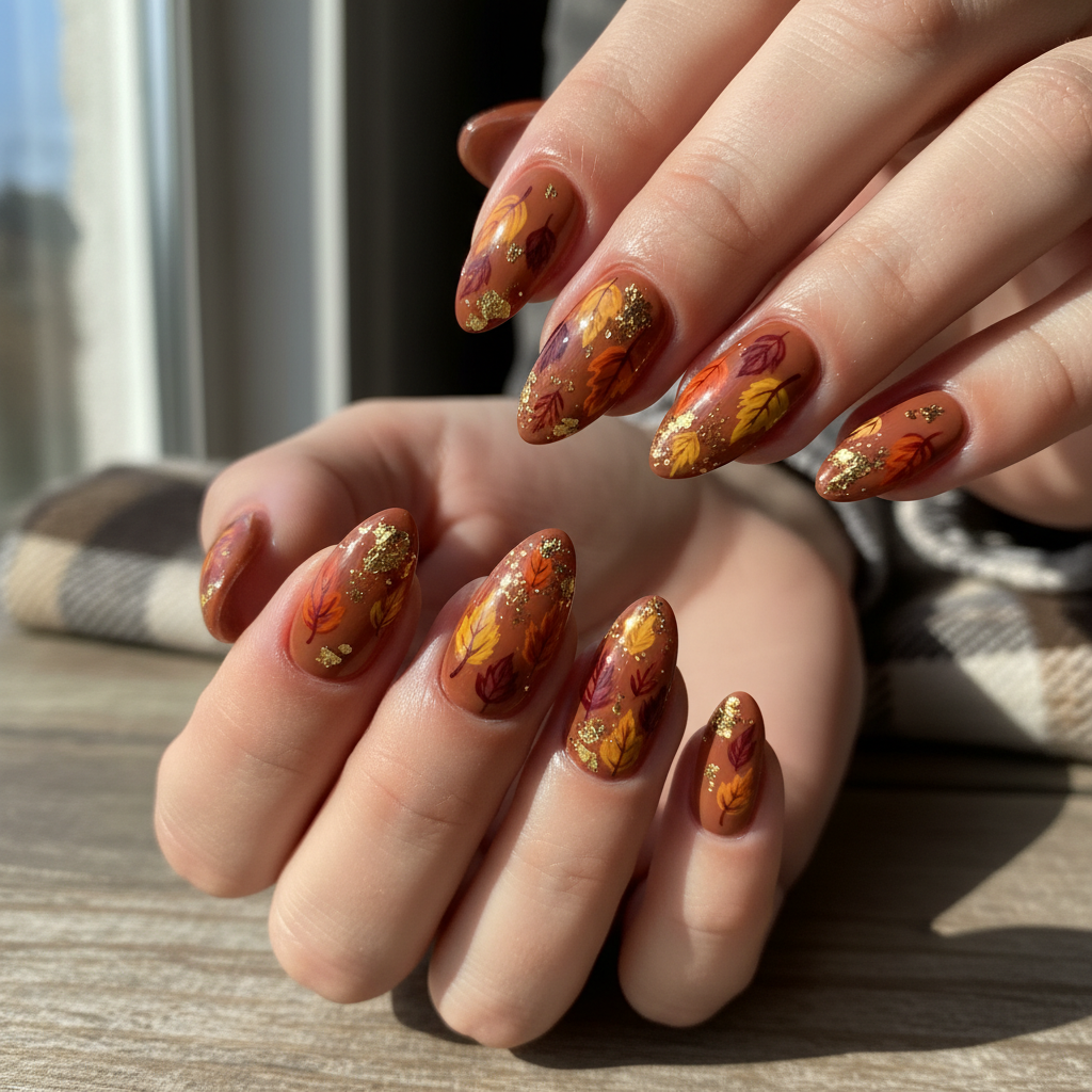 Fall Warm Brown Red Yellow Leaves Fall Nails