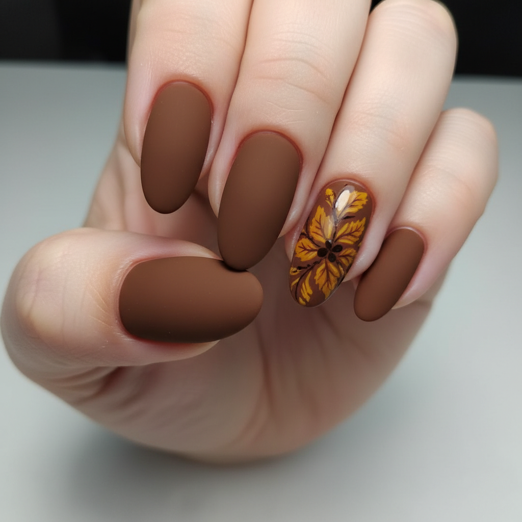 Brown Orange Pumpkins Gold Autumn Leaves Fall Nails