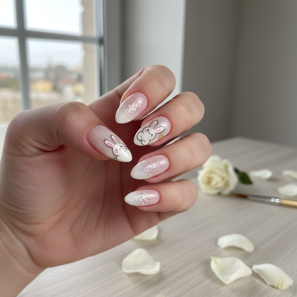 Bunny Milky Easter Nails Easter nail art