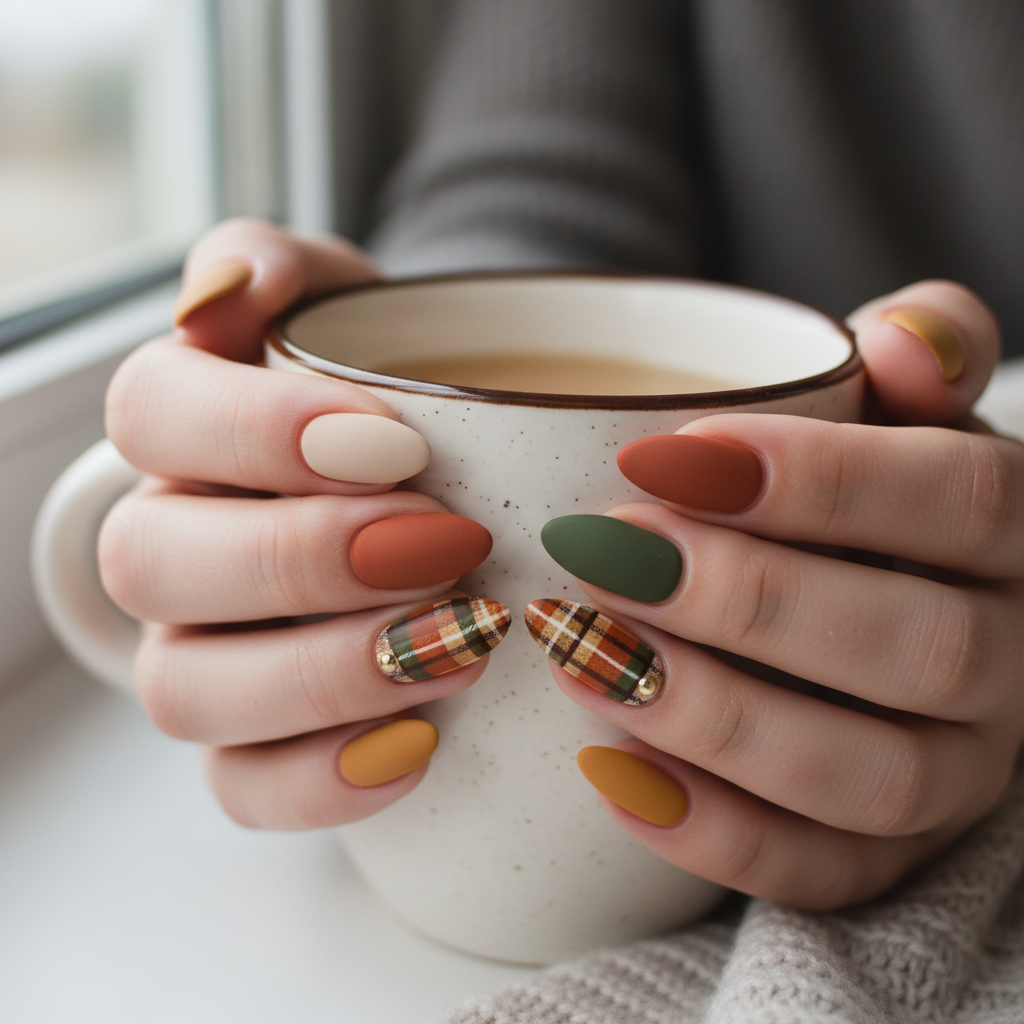 Plaid Fall Palette Thanksgiving Nails