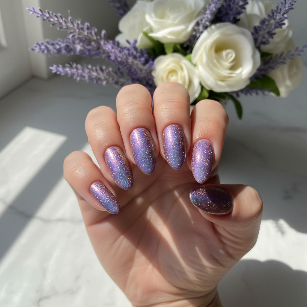 Iridescent Purple Holographic Shimmer Purple Nails