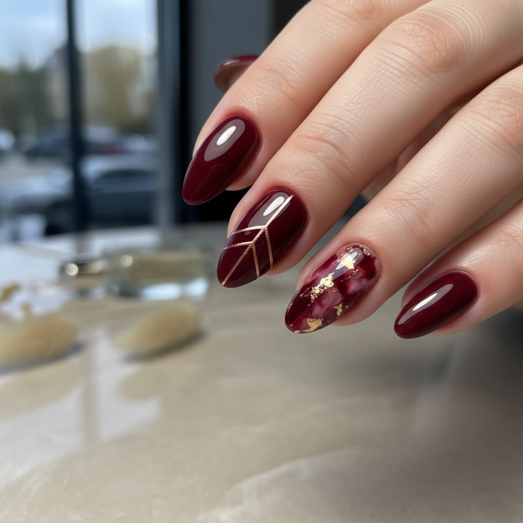 Photo-real Salon Burgundy Nails