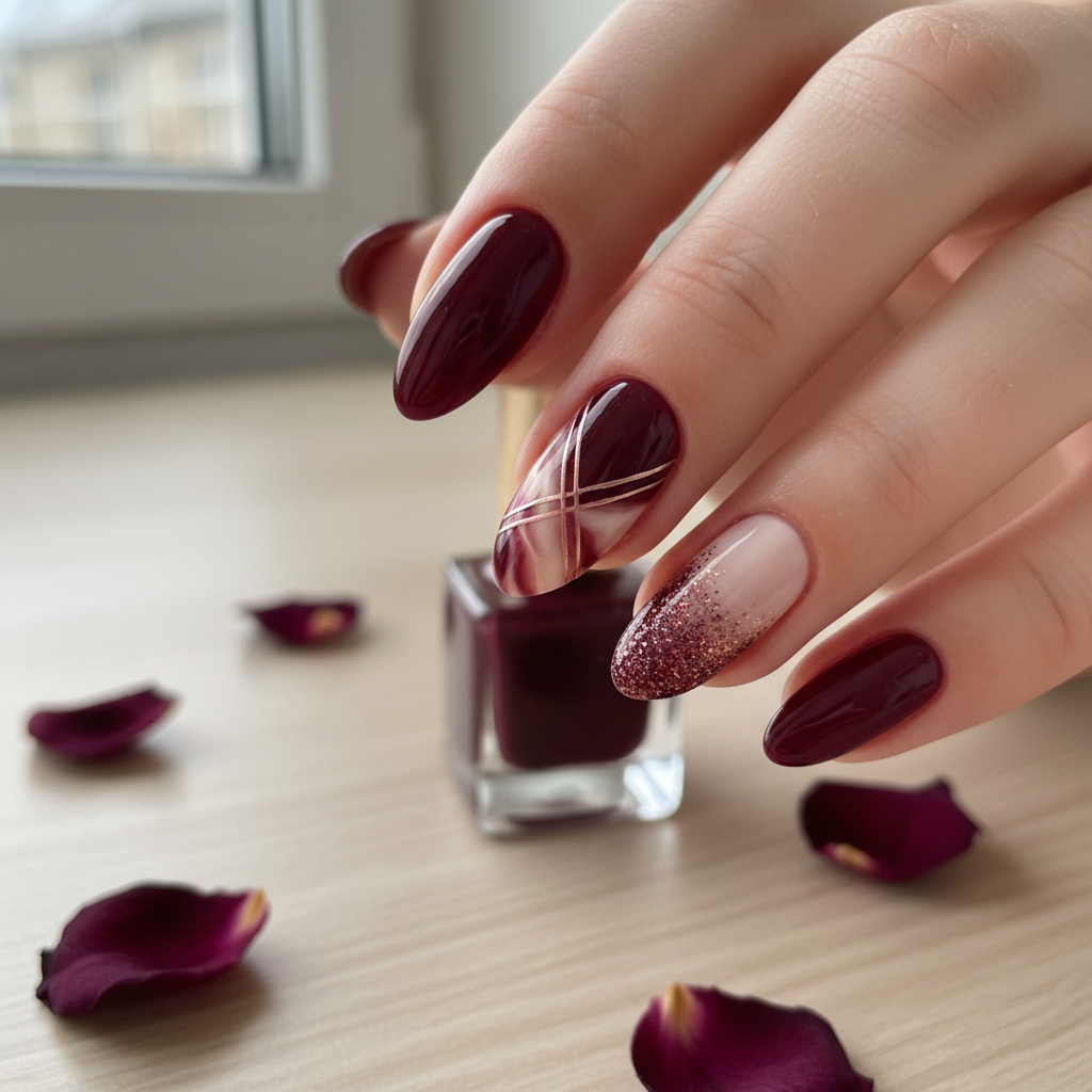 Photo-real Salon Burgundy Nails