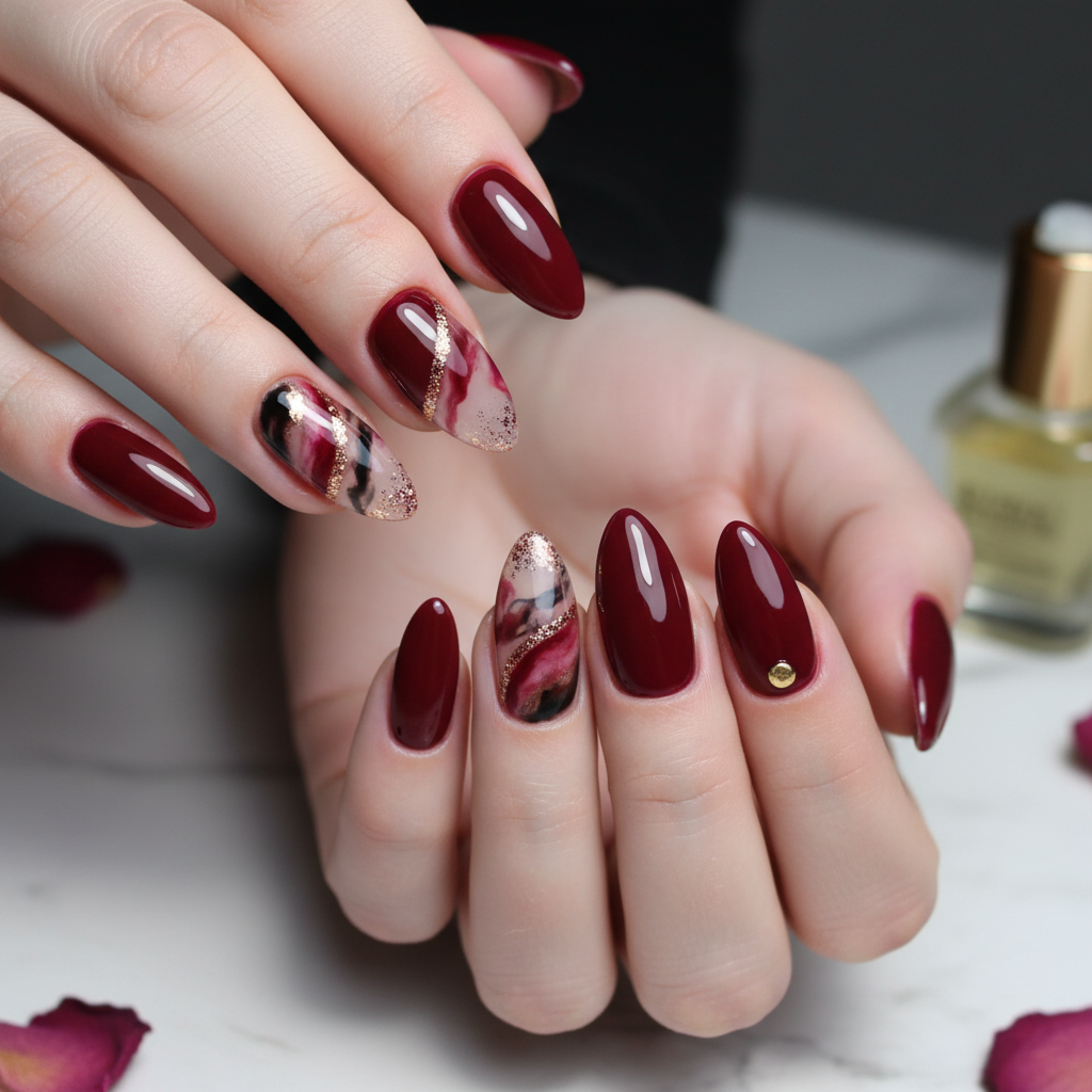 Photo-real Salon Burgundy Nails