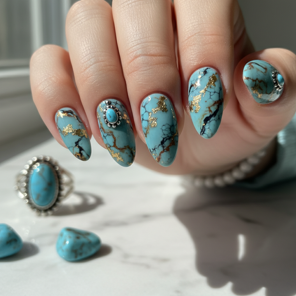 Photo-real Salon Turquoise Nails Turquoise nail art