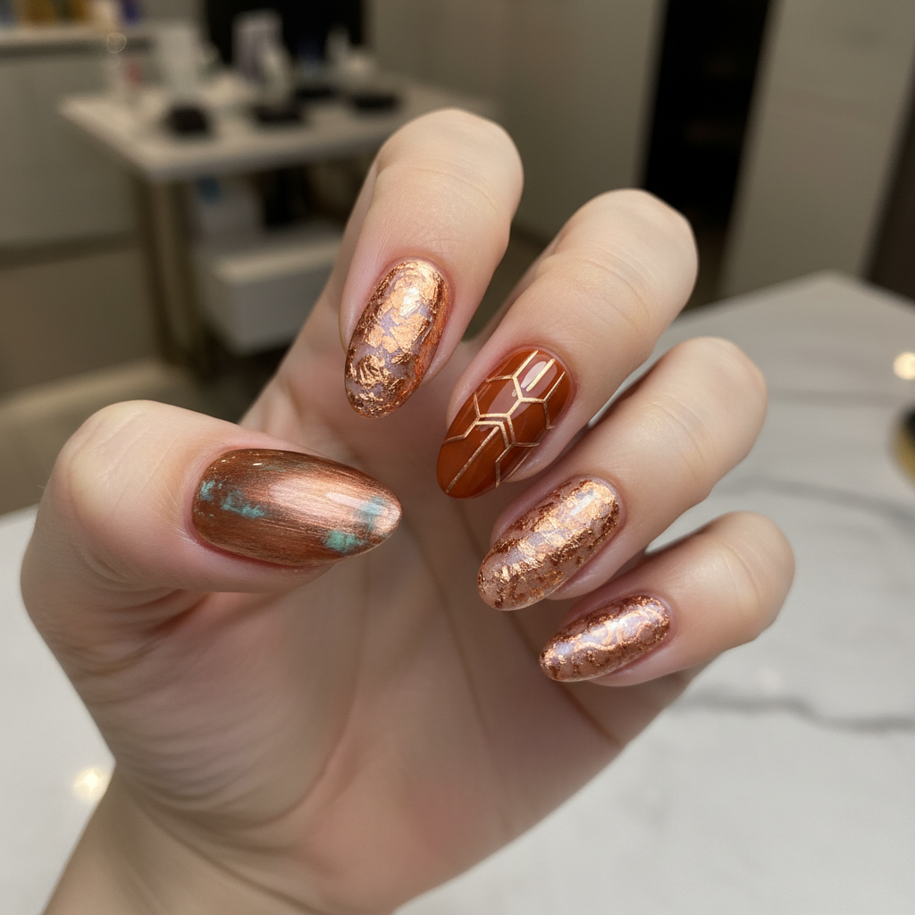 Photo-real Salon Copper Nails Copper nail art