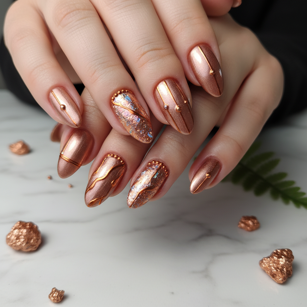 Photo-real Salon Copper Nails Copper nail art