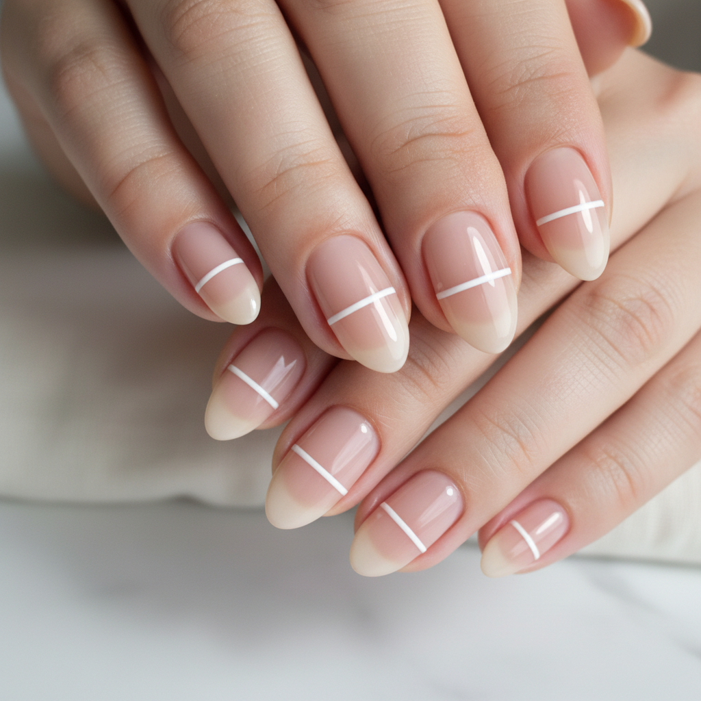 Nude Single White Line Each Minimalist Nails
