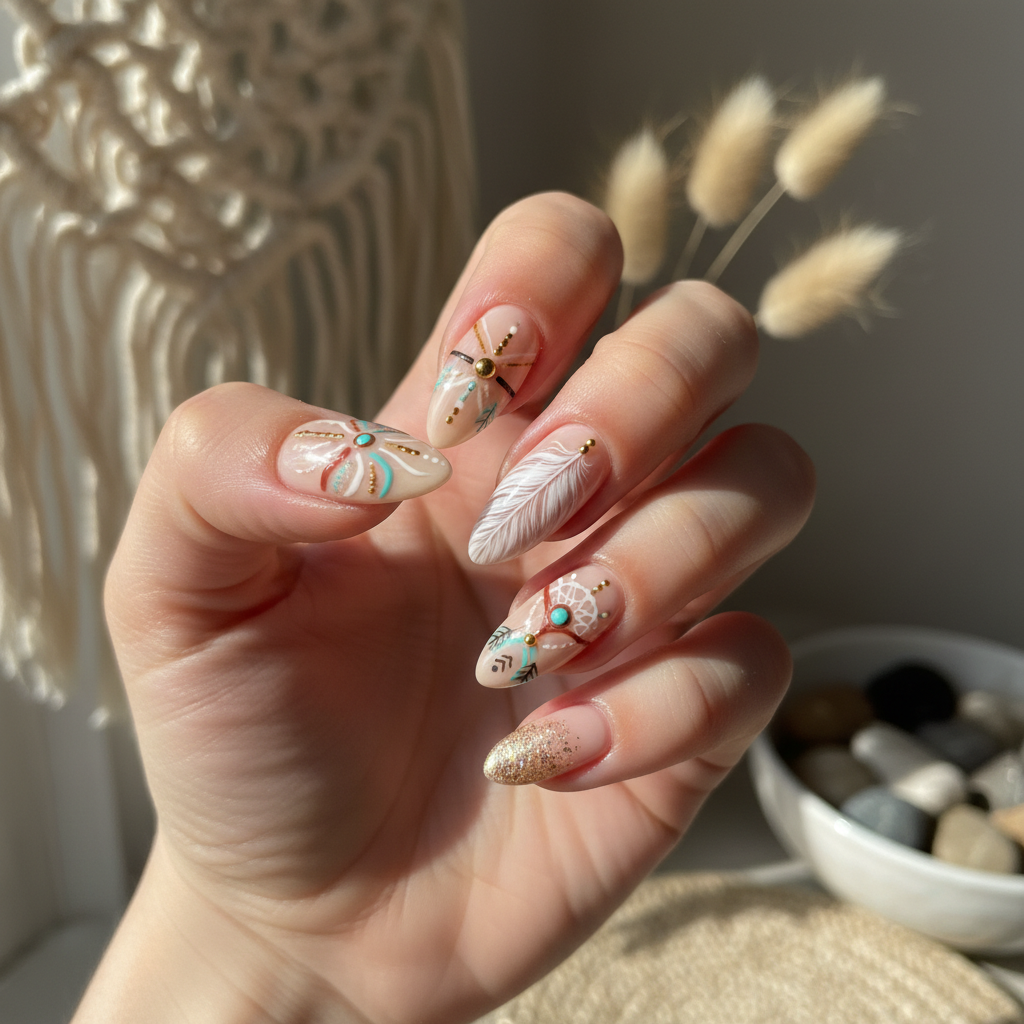 Photo-real Salon Boho Nails Boho nail art