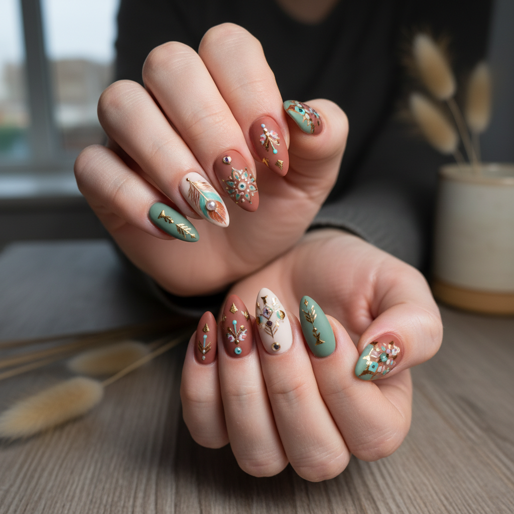Photo-real Salon Boho Nails Boho nail art