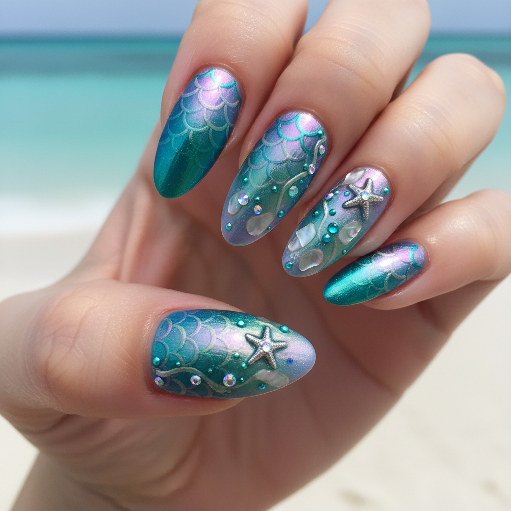 Photo-real Salon Mermaid Nails Mermaid nail art